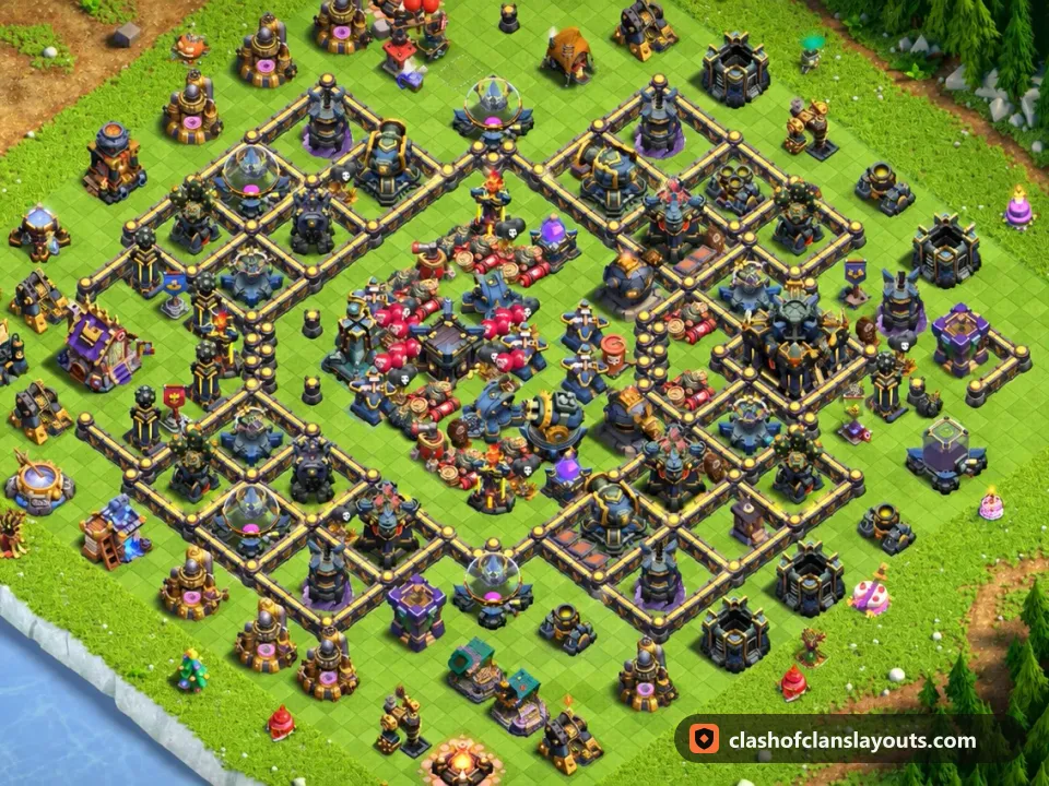 TH17 Trophy Base Layout 74: Clash of Clans Town Hall 17 trophy base layout, full base picture