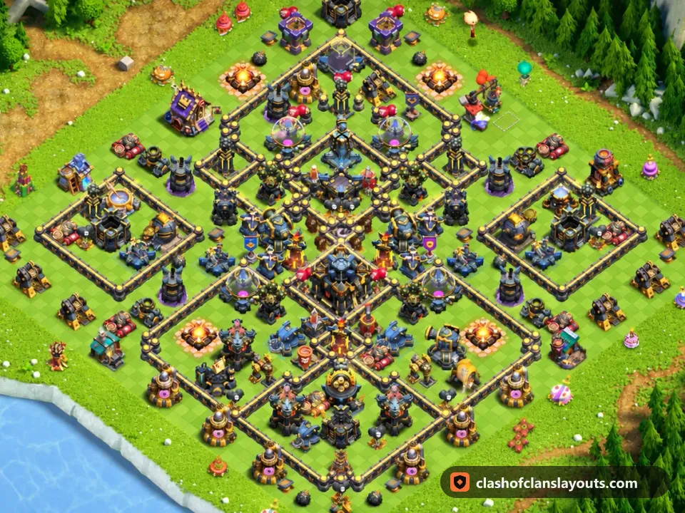TH17 Trophy Base Layout 75: Clash of Clans Town Hall 17 trophy base layout, full base picture