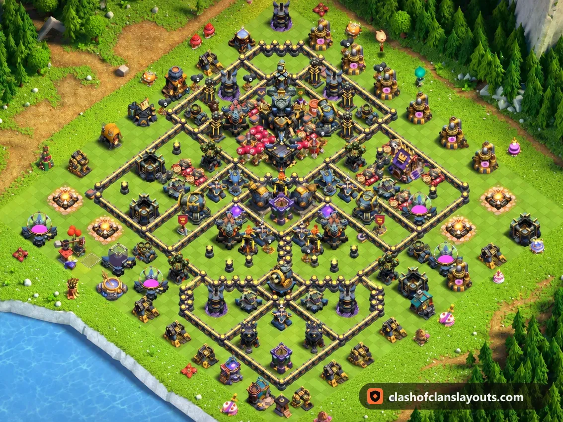 TH17 Trophy Base Layout 76: Clash of Clans Town Hall 17 trophy base layout, full base picture