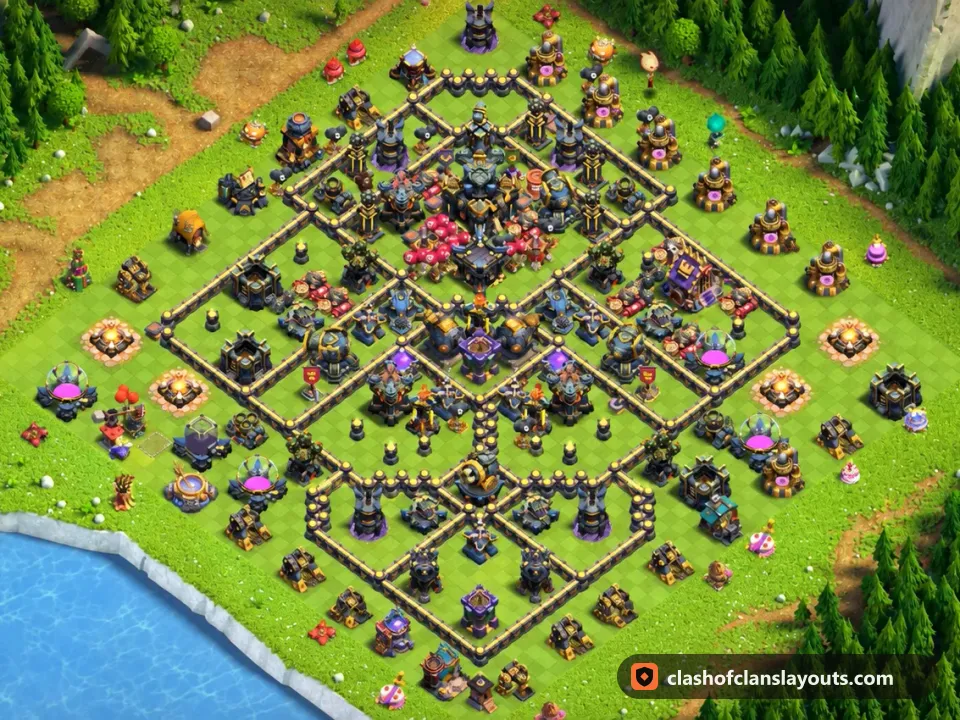 TH17 Trophy Base Layout 76: Clash of Clans Town Hall 17 trophy base layout, full base picture