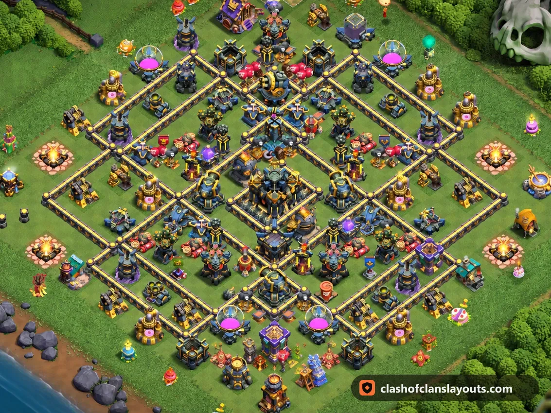 TH17 Trophy Base Layout 77: Clash of Clans Town Hall 17 trophy base layout, full base picture
