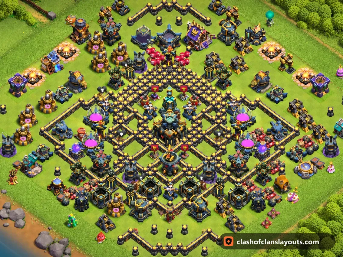TH17 Trophy Base Layout 78: Clash of Clans Town Hall 17 trophy base layout, full base picture