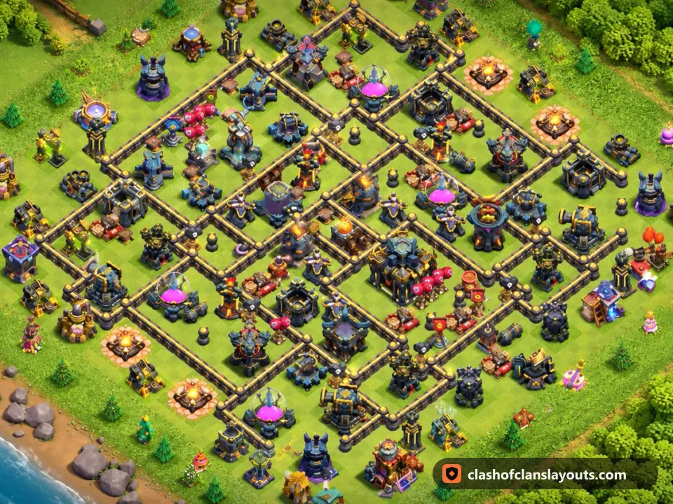TH17 Trophy Base Layout 80: Clash of Clans Town Hall 17 trophy base layout, full base picture