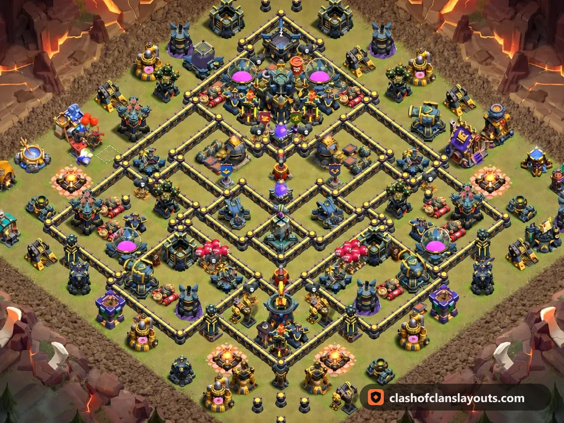 TH17 War Base Layout 186: Clash of Clans Town Hall 17 war base layout, full base picture