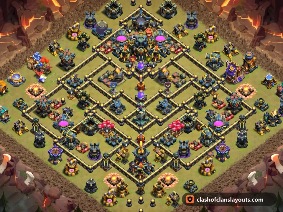 TH17 War Base Layout 186: Clash of Clans Town Hall 17 war base layout, full base picture