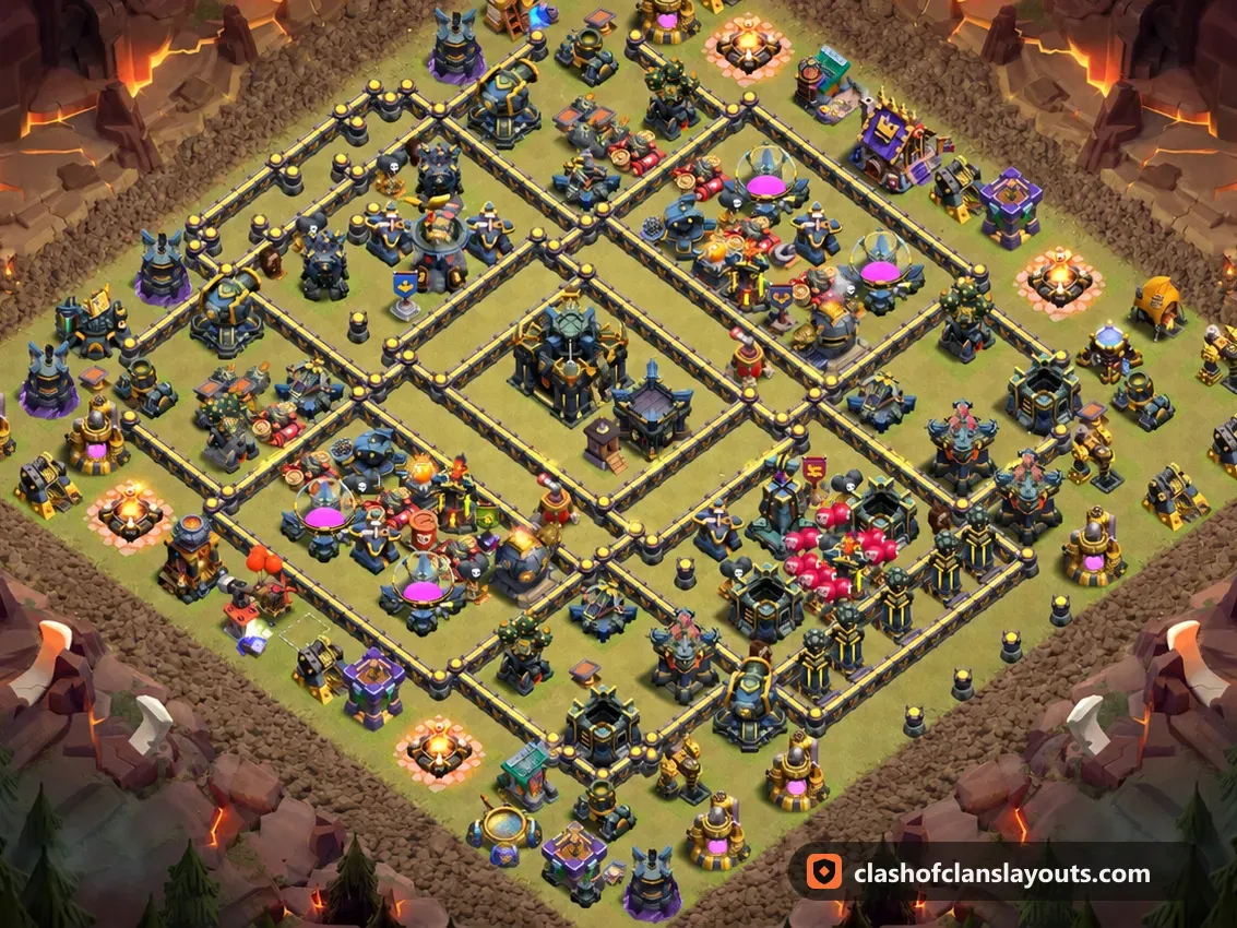 TH17 War Base Layout 187: Clash of Clans Town Hall 17 war base layout, full base picture