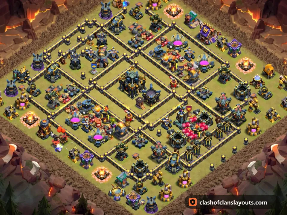 TH17 War Base Layout 187: Clash of Clans Town Hall 17 war base layout, full base picture
