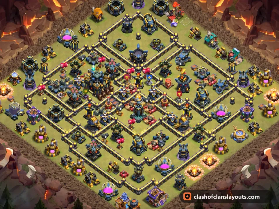 TH17 War Base Layout 188: Clash of Clans Town Hall 17 war base layout, full base picture