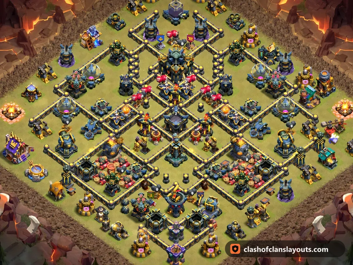 TH17 War Base Layout 189: Clash of Clans Town Hall 17 war base layout, full base picture