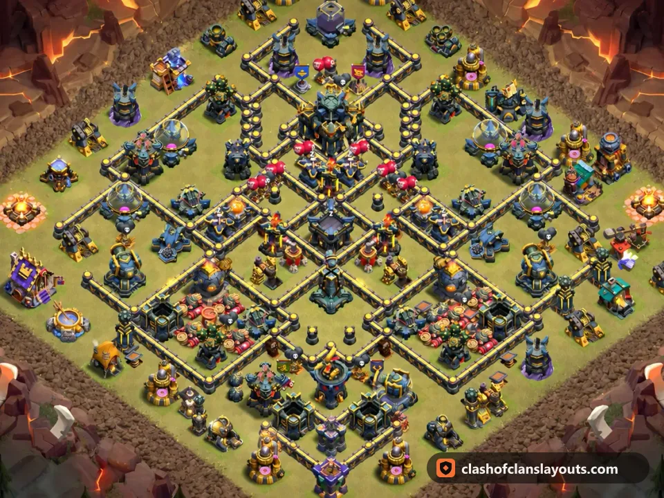 TH17 War Base Layout 189: Clash of Clans Town Hall 17 war base layout, full base picture