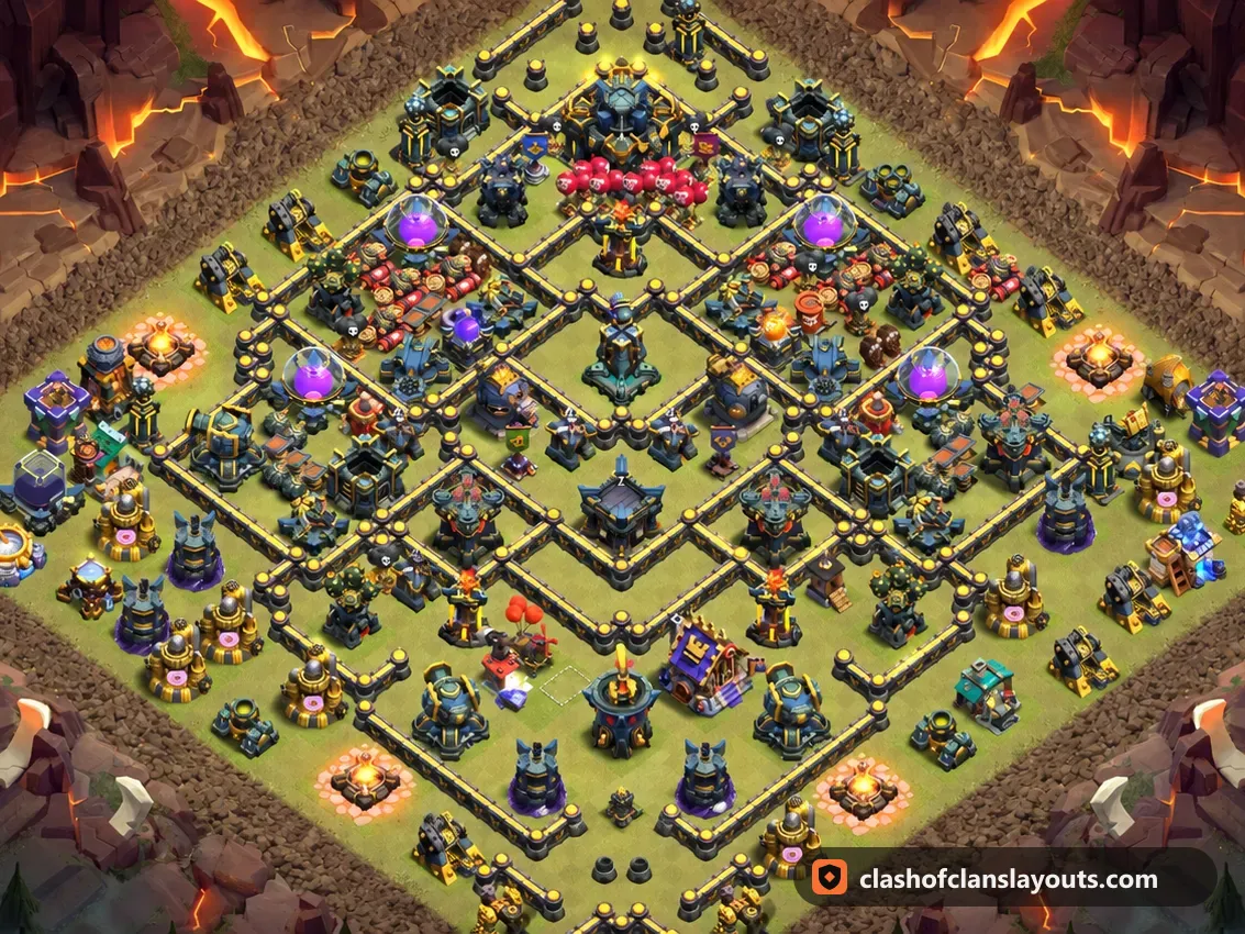 TH17 War Base Layout 190: Clash of Clans Town Hall 17 war base layout, full base picture