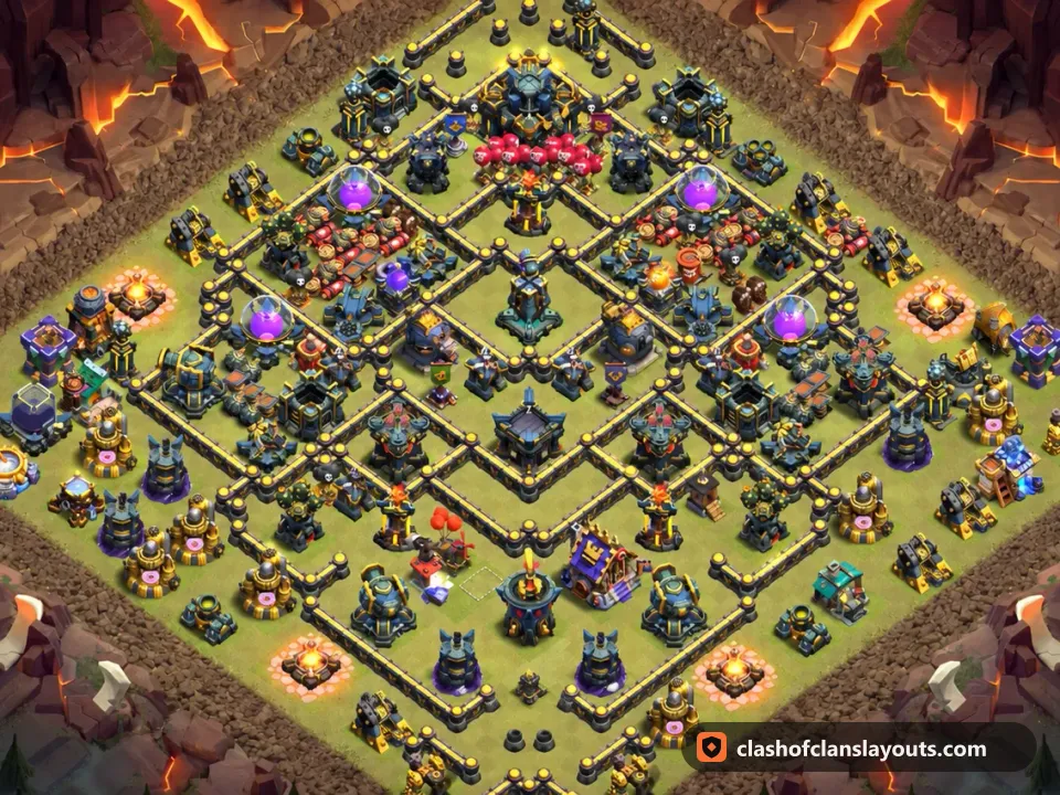 TH17 War Base Layout 190: Clash of Clans Town Hall 17 war base layout, full base picture