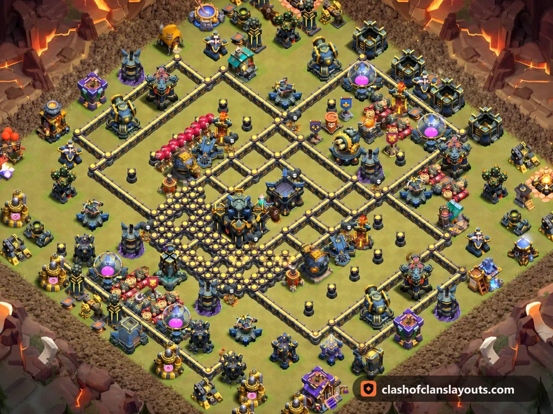 TH17 War Base Layout 192: Clash of Clans Town Hall 17 war base layout, full base picture