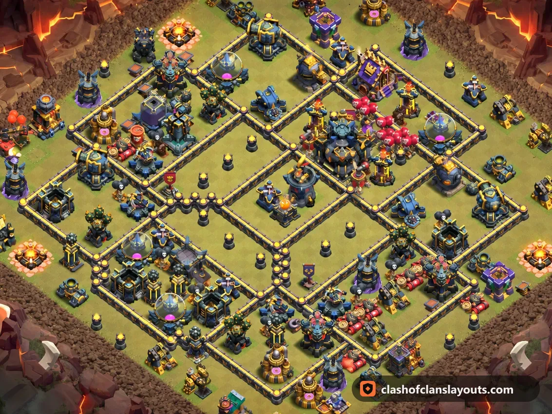 TH17 War Base Layout 193: Clash of Clans Town Hall 17 war base layout, full base picture