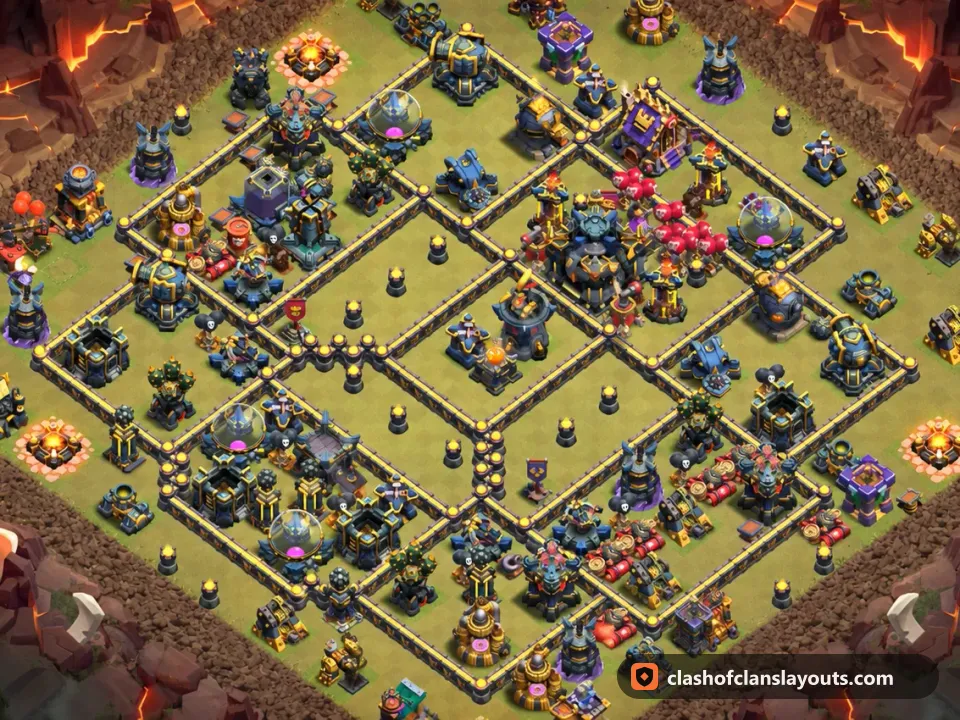 TH17 War Base Layout 193: Clash of Clans Town Hall 17 war base layout, full base picture