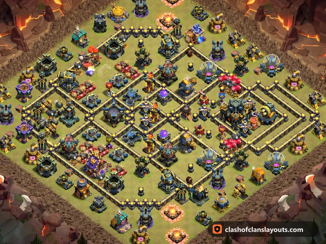TH17 War Base Layout 194: Clash of Clans Town Hall 17 war base layout, full base picture