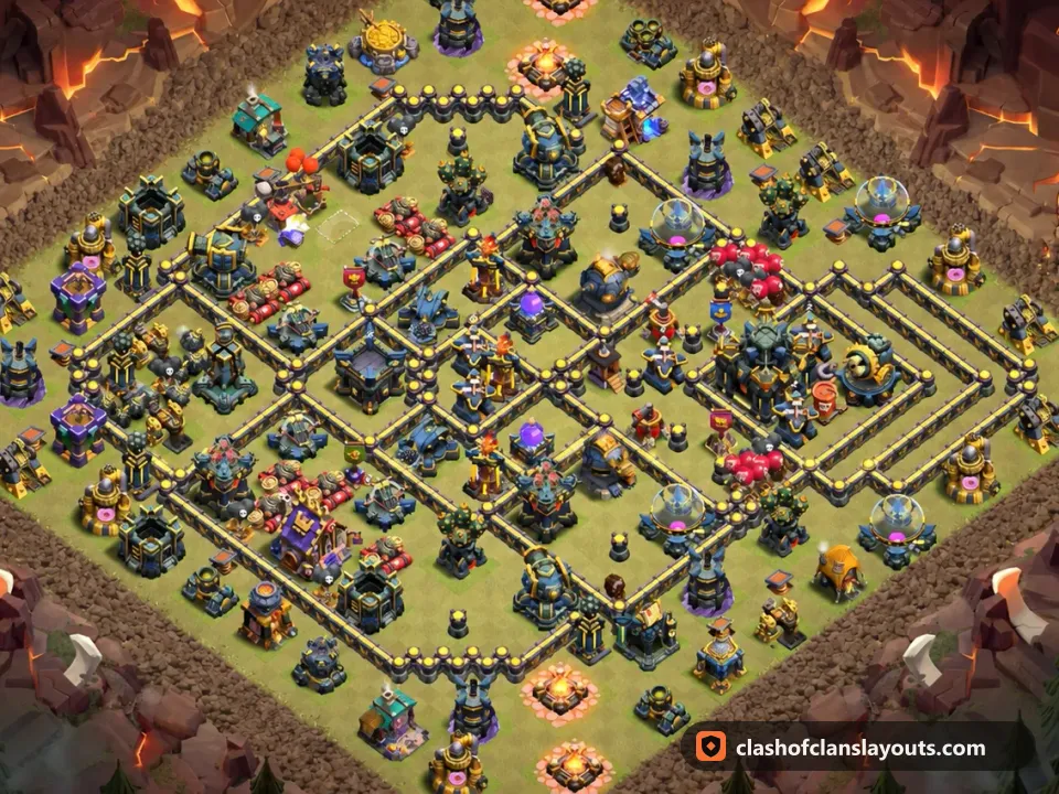 TH17 War Base Layout 194: Clash of Clans Town Hall 17 war base layout, full base picture