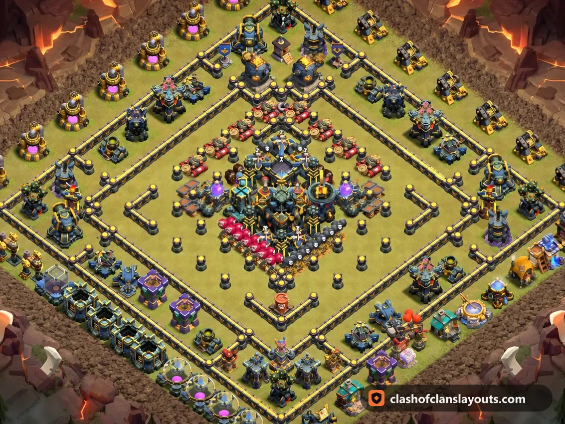 TH17 War Base Layout 196: Clash of Clans Town Hall 17 war base layout, full base picture
