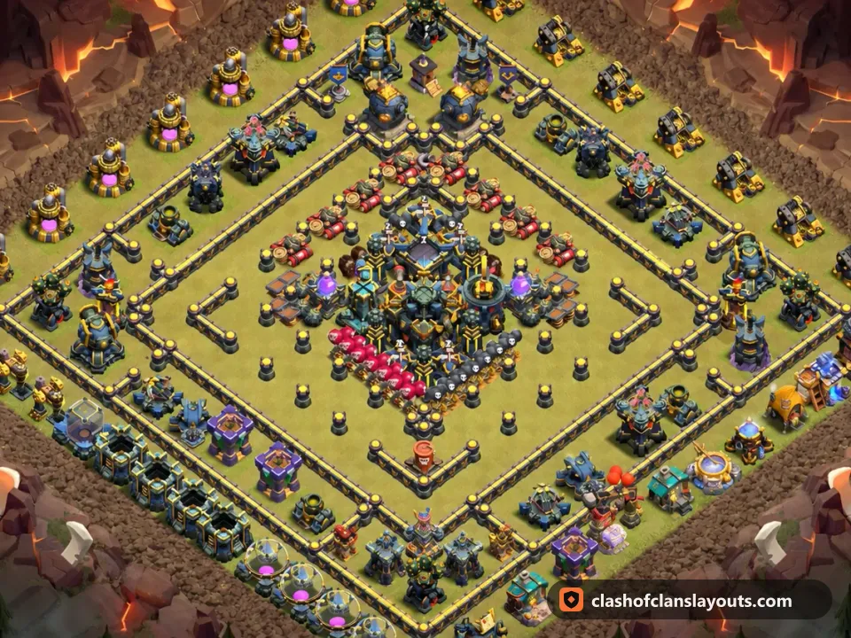 TH17 War Base Layout 196: Clash of Clans Town Hall 17 war base layout, full base picture
