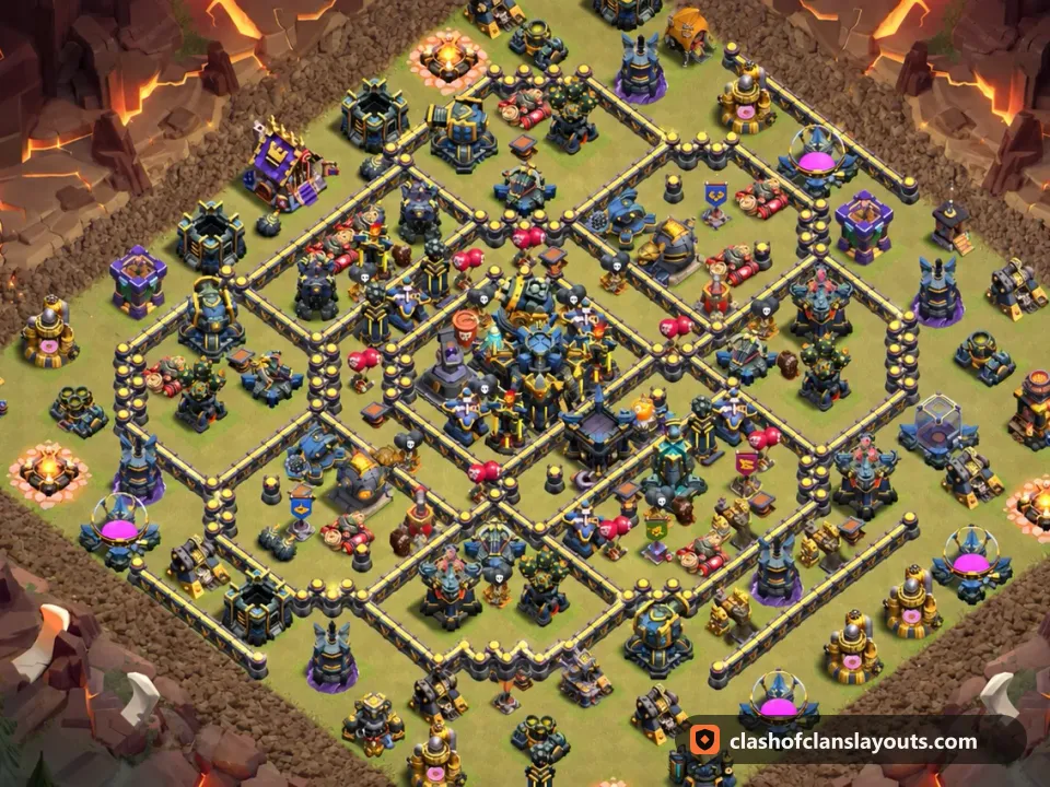 TH17 War Base Layout 199: Clash of Clans Town Hall 17 war base layout, full base picture