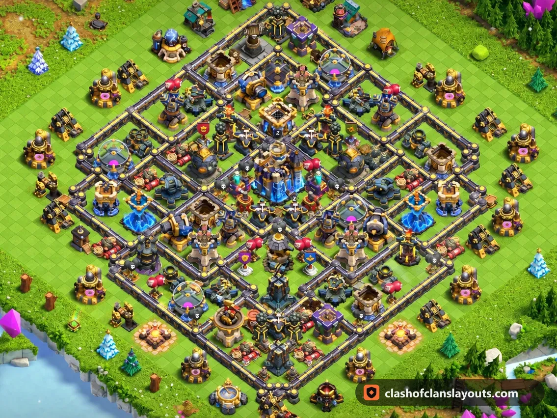 TH18 Farm Base Layout 14: Clash of Clans Town Hall 18 farm base layout, full base picture