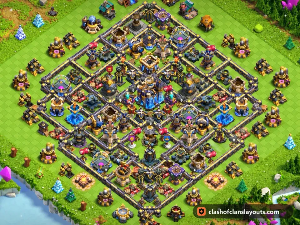 TH18 Farm Base Layout 14: Clash of Clans Town Hall 18 farm base layout, full base picture