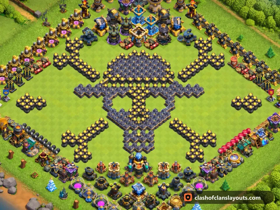 TH18 Funny Base Layout 10: Clash of Clans Town Hall 18 fun base layout, full base picture