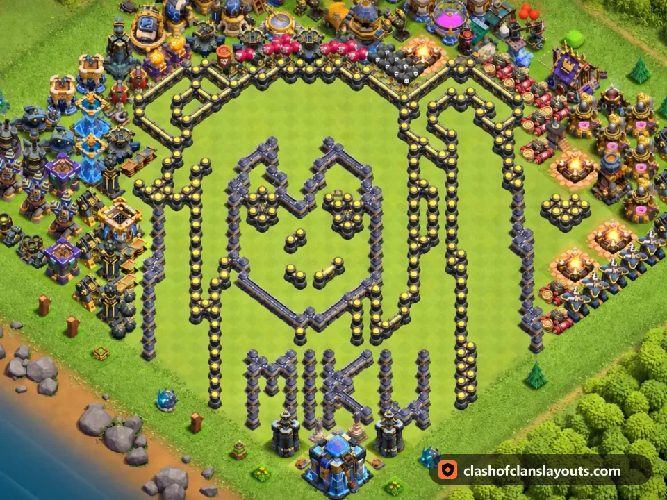 TH18 Funny Base Layout 11: Clash of Clans Town Hall 18 fun base layout, full base picture