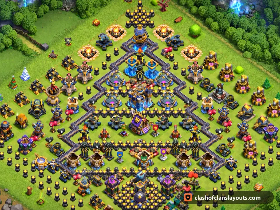 TH18 Funny Base Layout 5: Clash of Clans Town Hall 18 fun base layout, full base picture