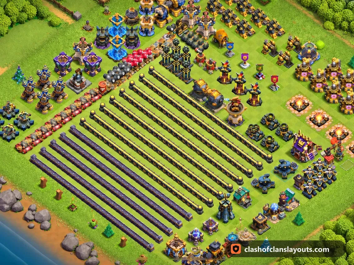 TH18 Funny Base Layout 9: Clash of Clans Town Hall 18 fun base layout, full base picture