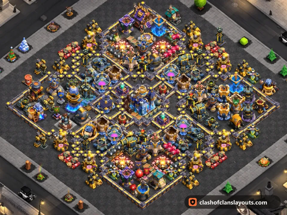 TH18 Hybrid Base Layout 5: Clash of Clans Town Hall 18 hybrid base layout, full base picture