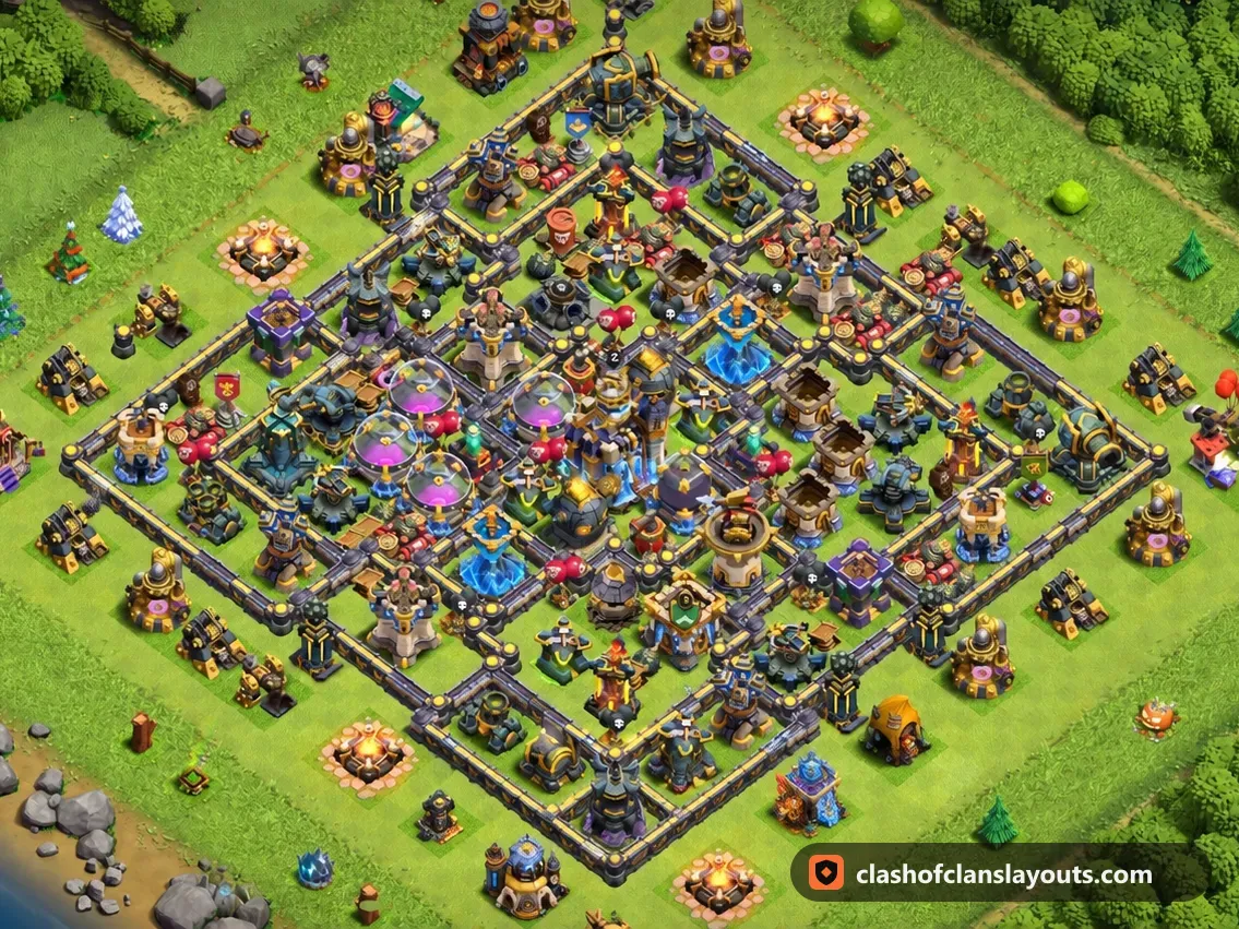 Base Hybride TH18 6 : plan de base hybride HDV 18 Clash of Clans, image complète de la base