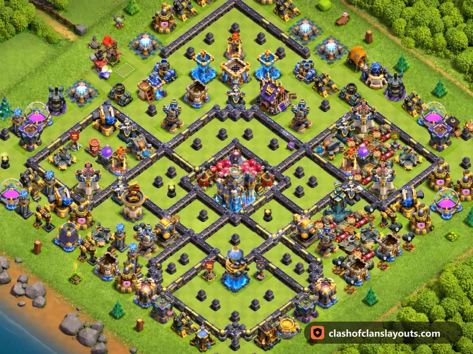 TH18 Trophy Base Layout 69: Clash of Clans Town Hall 18 trophy base layout, full base picture