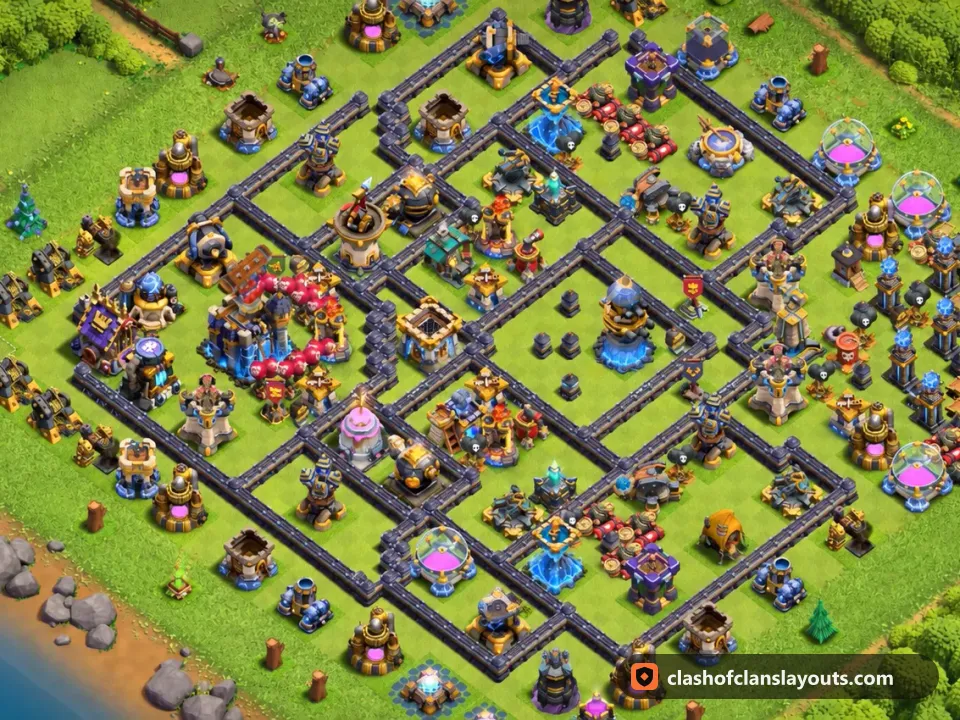 TH18 Trophy Base Layout 77: Clash of Clans Town Hall 18 trophy base layout, full base picture