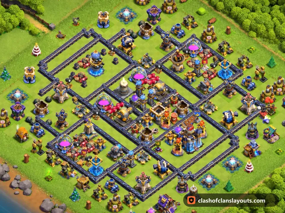 TH18 Trophy Base Layout 80: Clash of Clans Town Hall 18 trophy base layout, full base picture