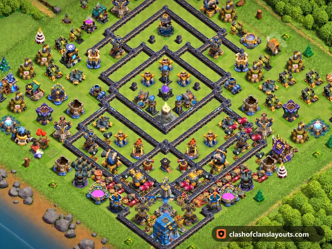 TH18 Trophy Base Layout 81: Clash of Clans Town Hall 18 trophy base layout, full base picture