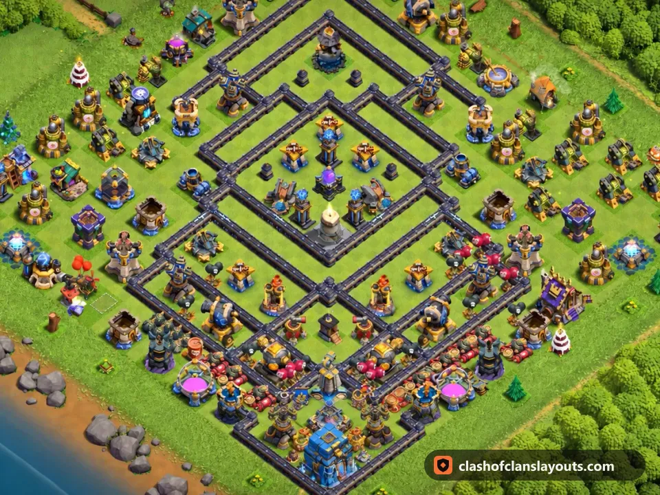 TH18 Trophy Base Layout 81: Clash of Clans Town Hall 18 trophy base layout, full base picture