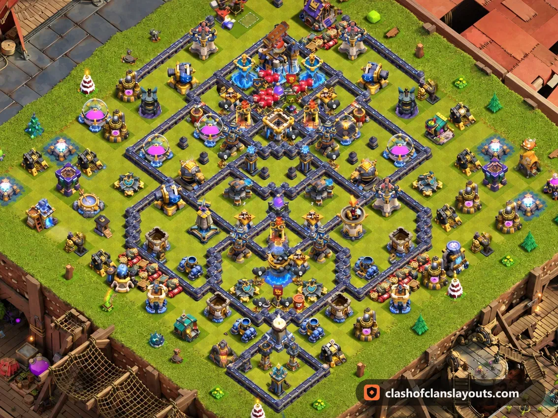 TH18 Trophy Base Layout 83: Clash of Clans Town Hall 18 trophy base layout, full base picture