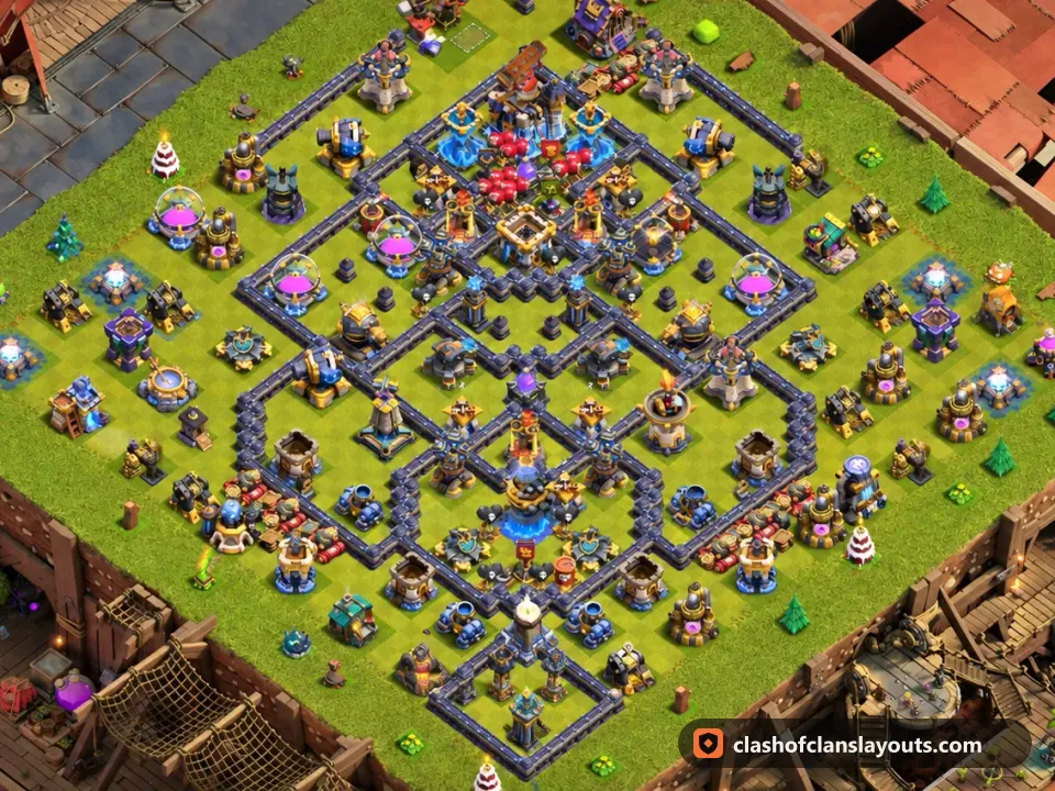TH18 Trophy Base Layout 83: Clash of Clans Town Hall 18 trophy base layout, full base picture