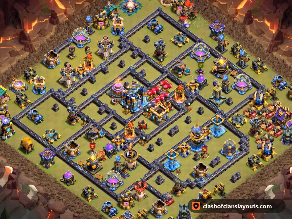 TH18 War Base Layout 171: Clash of Clans Town Hall 18 war base layout, full base picture