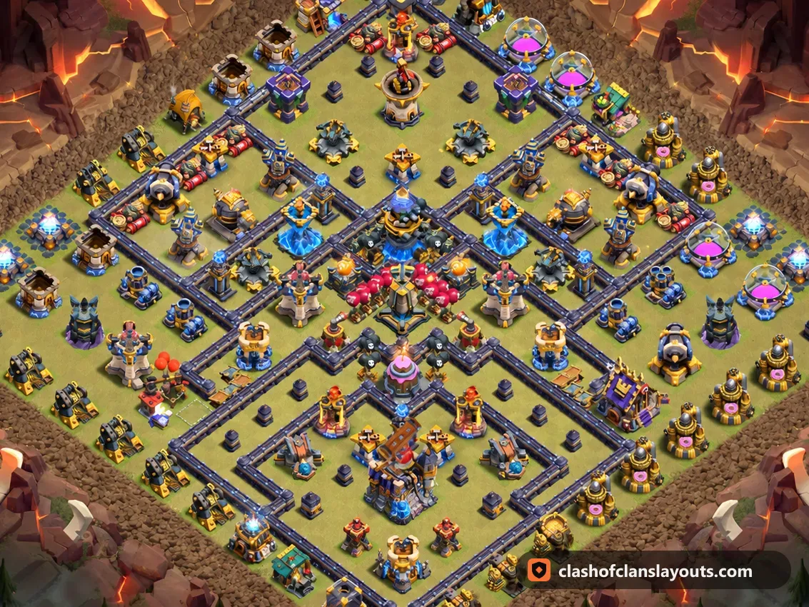 TH18 War Base Layout 173: Clash of Clans Town Hall 18 war base layout, full base picture