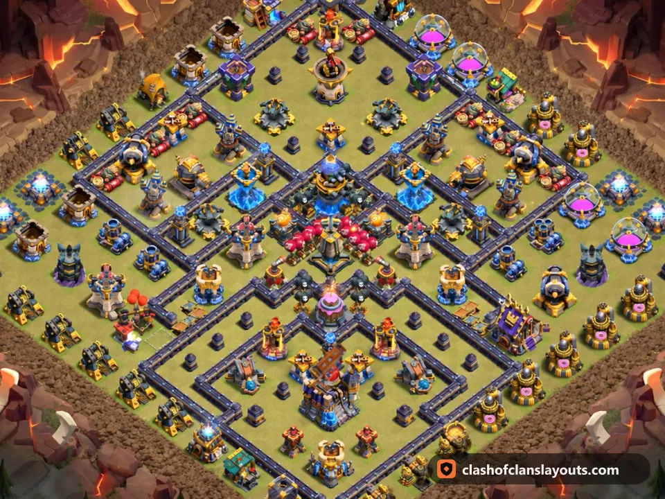 TH18 War Base Layout 173: Clash of Clans Town Hall 18 war base layout, full base picture