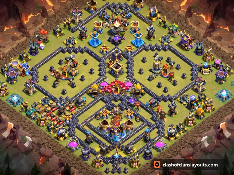 TH18 War Base Layout 174: Clash of Clans Town Hall 18 war base layout, full base picture