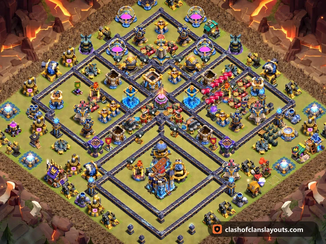 TH18 War Base Layout 175: Clash of Clans Town Hall 18 war base layout, full base picture
