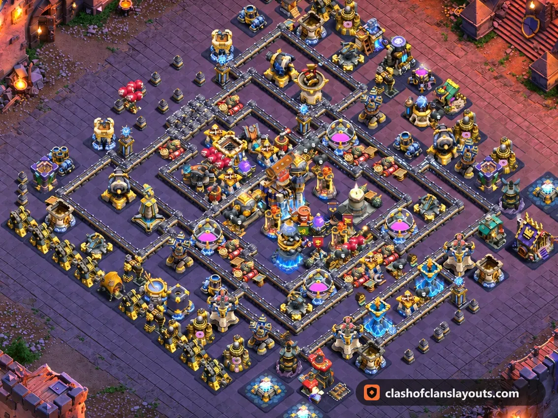 Base de Guerre TH18 176 : plan de base de guerre HDV 18 Clash of Clans, image complète de la base