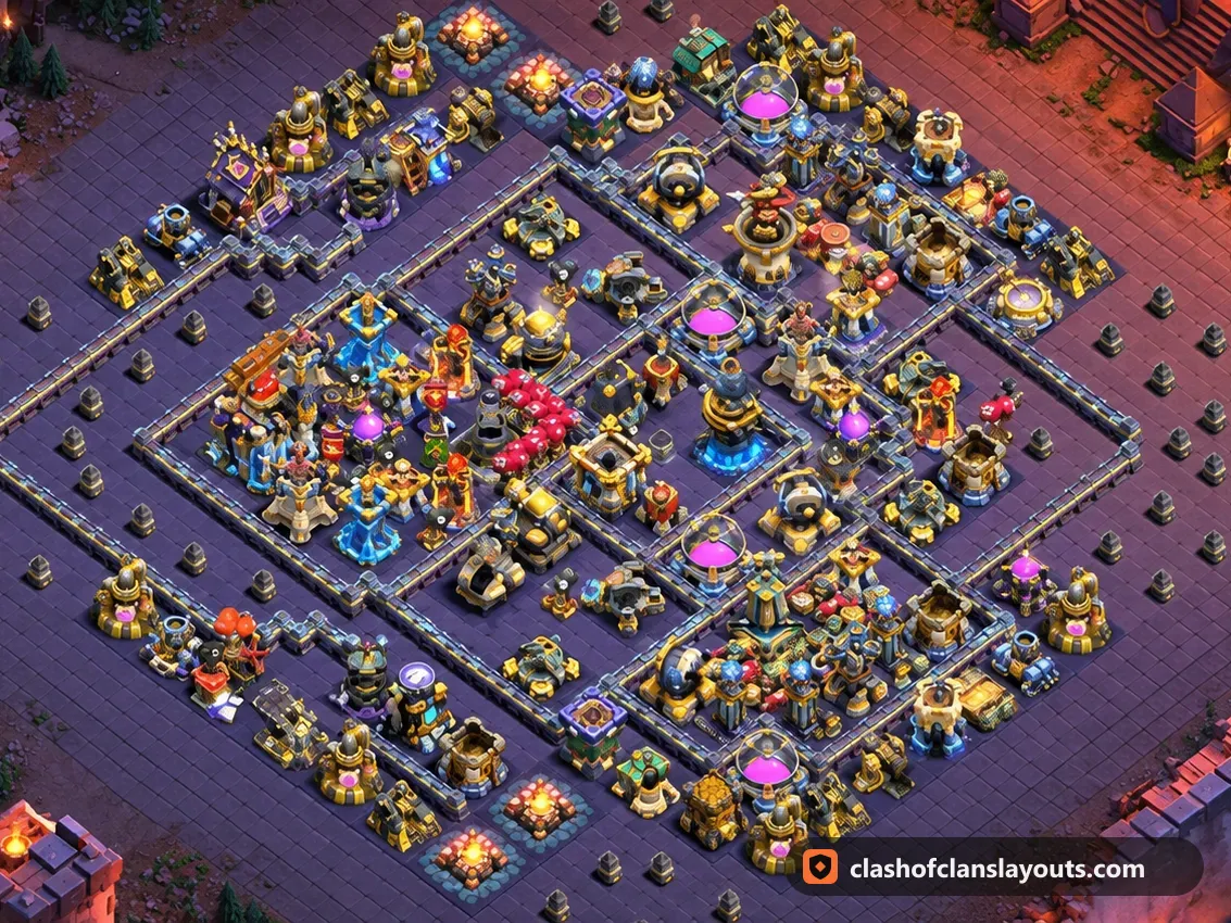 Kriegsbase TH18 178: Clash of Clans Kriegsbase für Rathaus 18, komplettes Bild der Base
