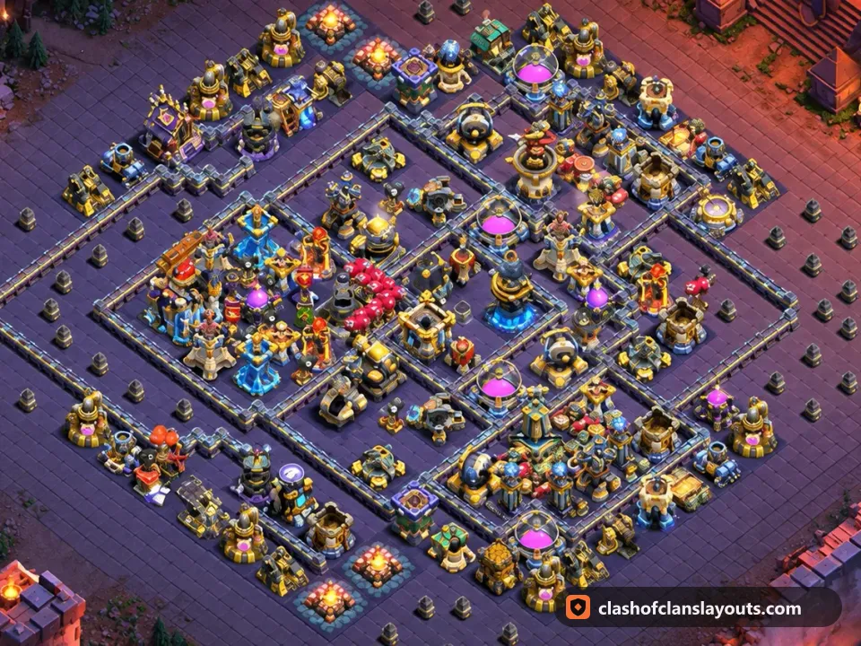 TH18 War Base Layout 178: Clash of Clans Town Hall 18 war base layout, full base picture