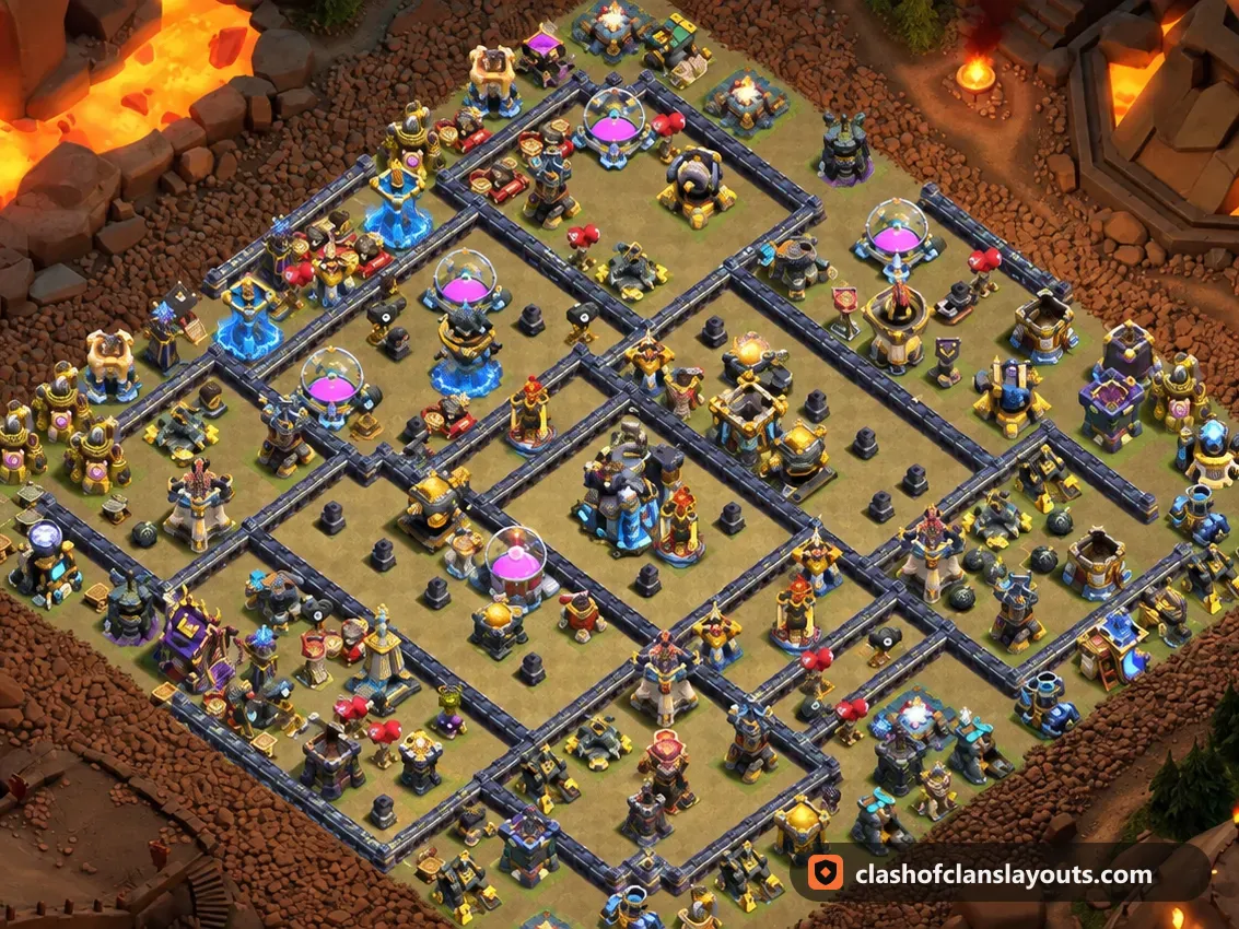 Kriegsbase TH18 179: Clash of Clans Kriegsbase für Rathaus 18, komplettes Bild der Base