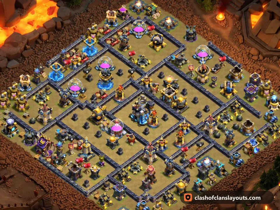 TH18 War Base Layout 179: Clash of Clans Town Hall 18 war base layout, full base picture