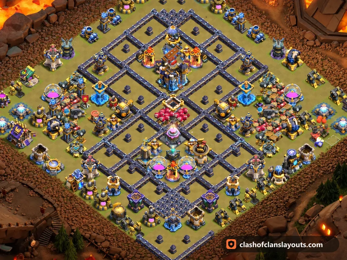 Base da Guerra TH18 180: layout base guerra per Municipio 18 di Clash of Clans, immagine completa della base
